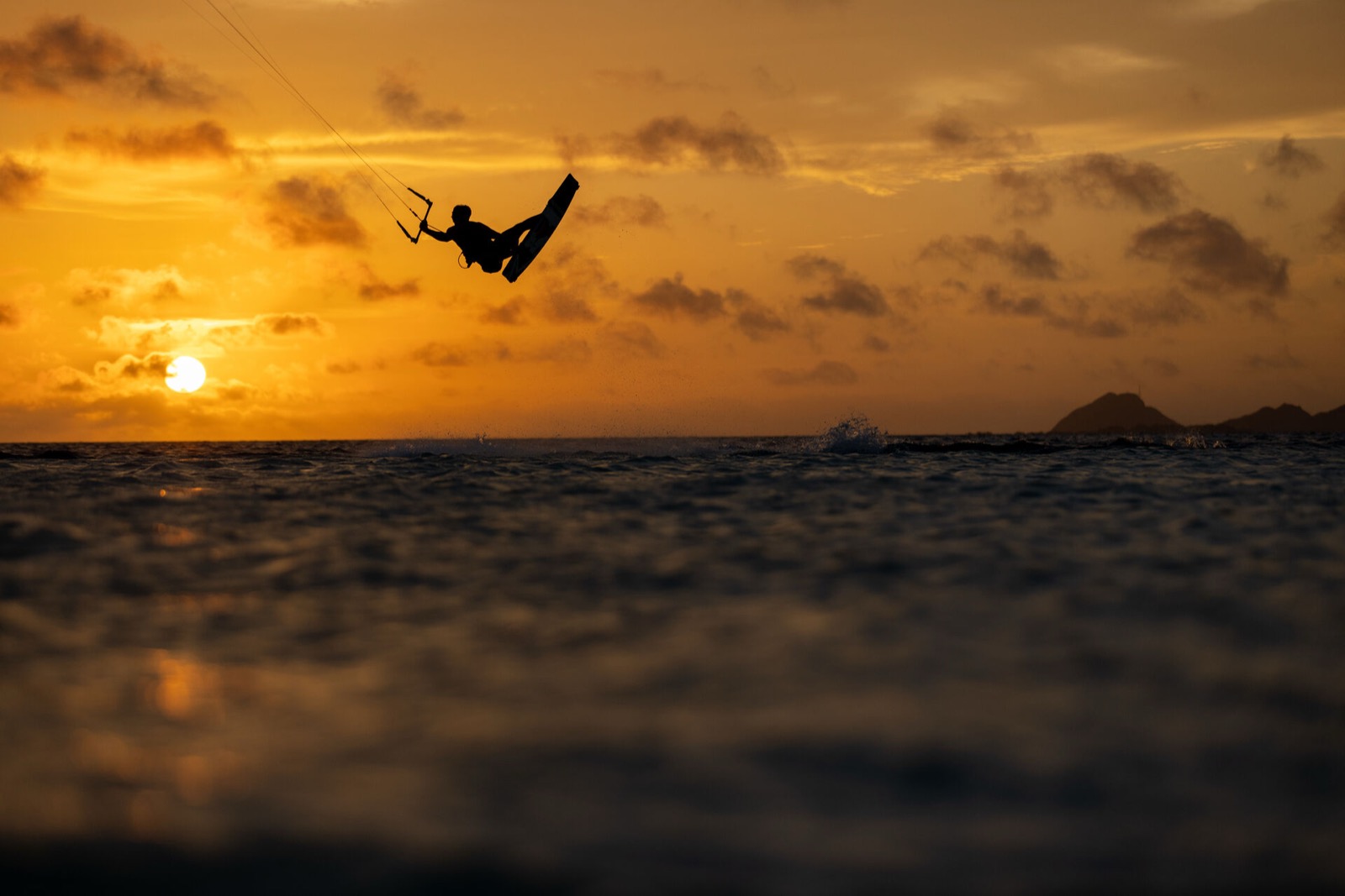 Kitesurfing sunset silhouette in Hua Hin, Thailand